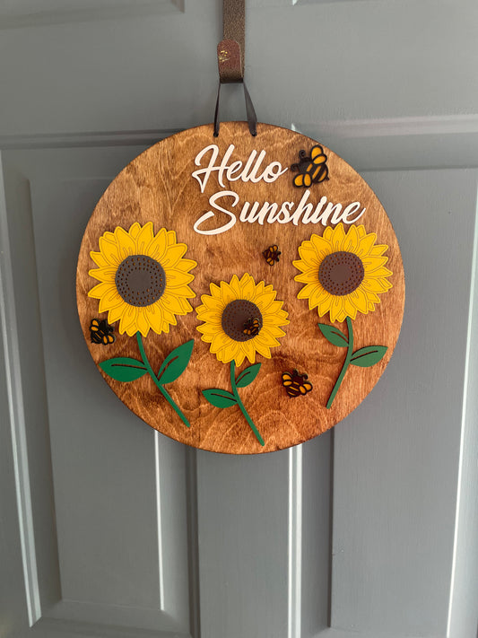 Hello Sunshine Sunflowers with Bees Door Hanger