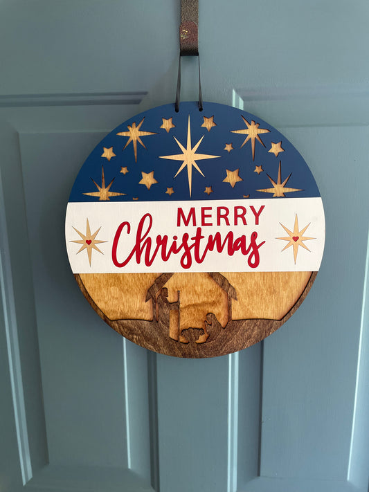 Nativity Merry Christmas Door Hanger